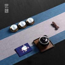 다도매트 천 테이블 차판 차 헝겊 티매트 러너, 그린 250x40 + 그레이 250x20cm