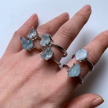 자수정 반지 보석 유색 천연 원시 돌 아쿠아 마린 반지 여성 남자 오픈 링 실버 도금 블루 스탈 러프 쥬얼