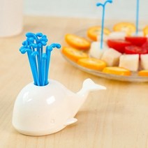 달자샵 1+1 인테리어 테이블 장식 과일픽 꽂이 고래 홀더 다용도 물기둥 디자인 이쑤시개 세트, 1SET+1SET