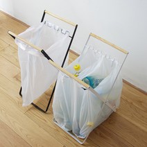 철제 접이식 분리수거함 우드손잡이 분리수거대 휴지통 봉투걸이 종량제봉투, 우드분리수거함(중)화이트