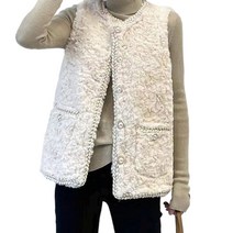 소향풍 뽀글이조끼 진주단추 양털 후리스 겨울 캐주얼 트위드 민소매자켓 베스트
