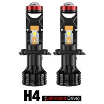 미니 빔프로젝터 2 개 100W H4 H7 LED 프로젝터 렌즈 헤드 라이트 자동차 캔버스 전구 22000LM 하이/로우 빔 스포트라이트 RHD LHD 6000K 12V 24V, [01] 1pc H4 LHD