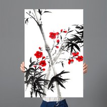 사업운 상승하는 사군자 대나무 그림 캔버스 액자 사무실 회사 사업장 인테리어, 15.붉은매화 대나무