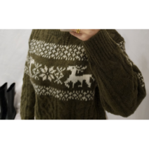 마일린 꽈배기니트 루즈핏 초록색니트 루돌프니트 앙고라니트 여성스웨터 라운드노르딕니트