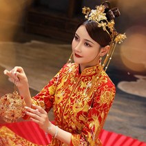 중국 스타일 신부 머리 장식 롱테슬 럭셔리 황실 귀족 웨딩 결혼 태슬 헤어 액세서리 귀걸이 세트