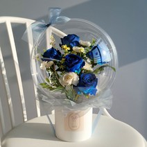 수비니샵 레터링 꽃풍선 풍선꽃다발 꽃배달 레터링풍선 졸업 생일 프로포즈 선물 생일파티풍선, 05. 프리미엄 장미_블루, 반전용돈박스형, LED전구+투명창쇼핑백