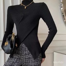 ANYOU 니트스웨터 니트웨어 가을과 겨울 단색 높은 칼라 분할 디자인 감각 조커 긴소매 슬림 핏 재킷 캐시미어니트