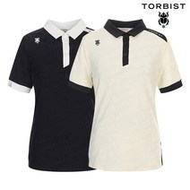 [톨비스트] (여성) 자카드 배색 카라 반팔티셔츠_GABU3-WKE410