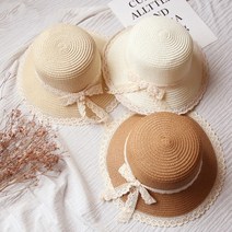 아동 유아 엄마랑 맘커플 밀짚 레이스 끈 썬햇 모자 (3세~7세)