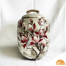 달빚도자 [여주도자기_흙도예] 분청상감 목련 20kg 쌀독 쌀항아리+뚜껑포함(일자형) 봄맞이 주방아이템