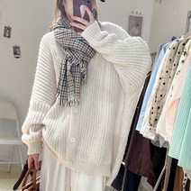 채윤러브 chaeyoon love 여성 캐주얼 V넥 오버핏 핸드메이드 느낌 니트 스웨터