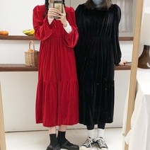 베리유 벨벳 스퀘어넥 플레어 롱 원피스(mops1368)