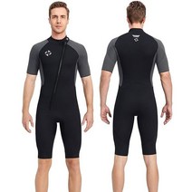 짧은 잠수복 남성 여성 2mm 네오프렌 백 짚 잠수복 봄 스노클링 서핑 카약 스쿠버 반팔 잠수복 2097BK, black/Gray