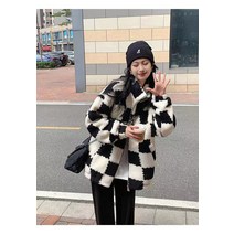 Sevalo 체스 격자 무늬 양모 코트 가을/겨울 새로운 복고풍 스탠드 칼라 양털 안감 짧은 코튼 패딩 코트