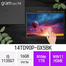 LG 그램360 14TD90P-GX5BK [2022 그램360 WIN11 탑재 모델로 출고됩니다], 1TB, 16GB, WIN11HOME
