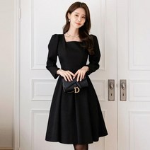 시크라인 스퀘어넥 숄더 셔링 플레어 원피스