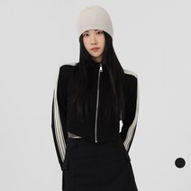 VINIVIDI 여성 데일리 베이직 라인 테이프 슬림 크롭 져지 스포티 긴팔 집업