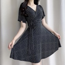2color 여름 져지원단 브이넥 잔도트 땡땡이 플레어 랩원피스