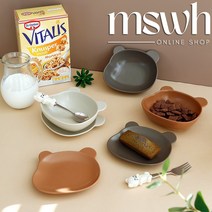 Mswh 귀여운 곰돌이 그릇 베어 접시 시리얼 볼 도자기소재 전자레인지 가능 3color, 코코아
