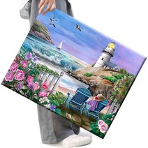 FASEN 액자 캔버스형보석십자수 DIY세트 라운드 비즈 40 X 50cm, FSE81.바다 풍경