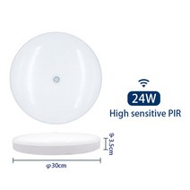 재실 감지기 모션 센서 LED 천장 조명 12W 24W PIR 램프 표면 장착 자동 스마트 사운드 제어 AC 220V 230V 240V 원형 패널, [06] 24W PIR Sensor, [01] Cold White 220V