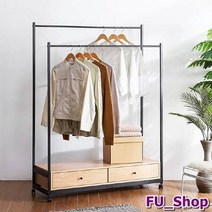 ForU640 루디 2단 서랍행거 옷걸이 인테리어옷장 매장행거 수납행거 옷장 스틸옷장, 02.1200서랍_블랙오크