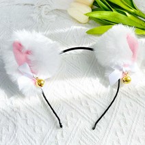 아트박스/스투피드 방울 고양이 귀 머리띠 (화이트앤핑크), 옵션선택:본품, 단품