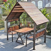 흰색 오두막 통나무집 가제보 나무정자 테라스 정원, (4인) 캐빈 (테이블 없음)