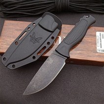 밀링머신 라우터비트 호환 Benchmade-15006 야외 생존 소형 스트레이트 나이프 미끄럼 방지 핸들 스톤 워싱 블레이드 안전 방어 포켓 EDC, [01] black, 01 Black