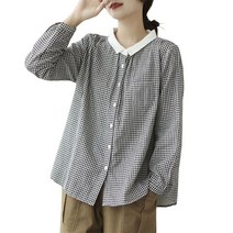 MOSAIRATION 춘추용 여성 잔체크 긴팔 셔츠 배색 블라우스 남방 데일리룩 루즈핏 배합 상의 ZH23061205