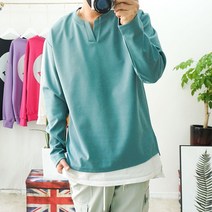 코디캡틴 분또 브이넥 사계절 트임 긴팔 빅사이즈티셔츠