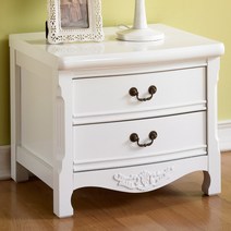 지인스 원목 침대옆 엔틱 낮은 2단 서랍 협탁, 화이트