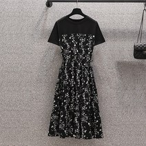 실사 빅 사이즈 여성 여름 통통 동생 서양식 날씬해 보이는 배탈 원피스 뚱뚱한 사람이 입기 좋은치마