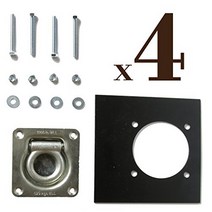 Four Recessed D-Ring Pan Fittings | Small Square Tie-Down D Ring Trailer Cargo Tiedown Anchors + Mou, 4-pack, Silver