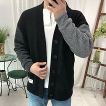인스타일 남녀공용 팔배색 오버핏 v넥 골지 니트 가디건