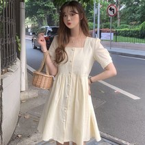 스퀘어넥 퍼프 린넨 깔끔하고 러블리한 원피스