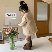 바로배송 키즈퍼베스트 베이지털조끼 하객패션 결혼식코디 따뜻한 자매커플 데일리 나들이 등원