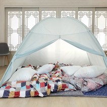 아궁이 실내 난방텐트(대) 원터치형 200cm x 240cm 4인용 침실 거실 아이방 텐트 간편설치 민트/핑크