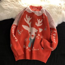 라운드니트 노루 성탄 스웨터 남자 겨울 가을 와이드 루즈핏 오버핏 두꺼운 트렌드 커플 이너 2996959812