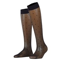FALKE 여성용 도트 니하이 양말 울트라 쉬어 15 데니어 블랙 그레이 1쌍 블랙 (블랙 3009)