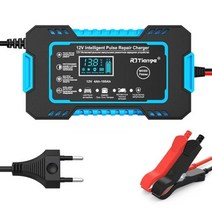 전기차충전기 6A 12V 디지털 자동차 배터리 충전기 완전 자동 수리 오토바이 SUV Stea 액세서리, EU plug Blue