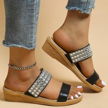 여성 샌들 스트랩 여자 여름 통굽 빈티지 물고기 입 라인 석 웨