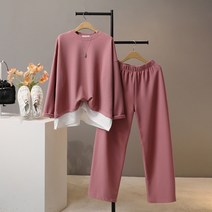 모노시크 레일리 레이어드 티셔츠 + 와이드 팬츠 세트 MNOE801