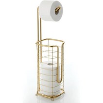 mDesign Steel Free 스탠딩 화장지 홀더 스탠드 및 디스펜서(화장실 파우더 룸 보관 포함) - 화장지 3메가롤 보유 - 옴니 컬렉션 - 부드러운 황동, Soft Brass