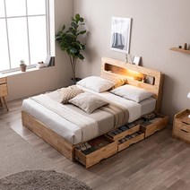 삼익가구 러버 LED 슈퍼싱글/퀸 수납 원목 침대(본넬 매트리스), 02.퀸;내추럴