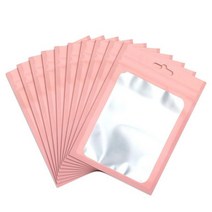 50pcs 다채로운 mylar 가방 ziplock 걸이 가방 보석 디스플레이 포장에 대 한 명확한 창 자체 씰링 재사용 가능한 호일 파우치, 분홍색, 7x10cm