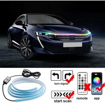 2022 최신 LED 자동차 후드 라이트 주간 주행 조명 자동 원격 앱 RGB 흐르는 방향 지시등 가이드 얇은 스트립 램프 스타일링 12V, app and signal, 150cm