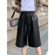 ﻿여성 밴딩 블랙 루즈핏 에코 가죽 5부 팬츠 반바지 출근템 스타일링 데일리룩 리조트룩