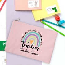 레인보우 교사 프린팅 연필 케이스 개인 맞춤 이름 문자지 용품 저장 가방 여행 워시 파우치 메이크업 선물