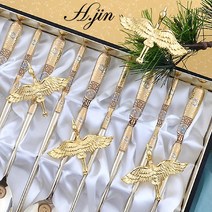 [도도예] H.jin 쌍학 진공 티타늄 금수저 5벌 5인용 (홈세트) 가족 수저세트 집들이 이사 결혼 신혼 선물 추천, 1세트